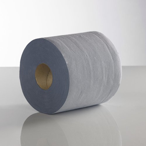 Blue, laminated and embossed centrefeed roll. 120m x 166mm, 2-ply roll.