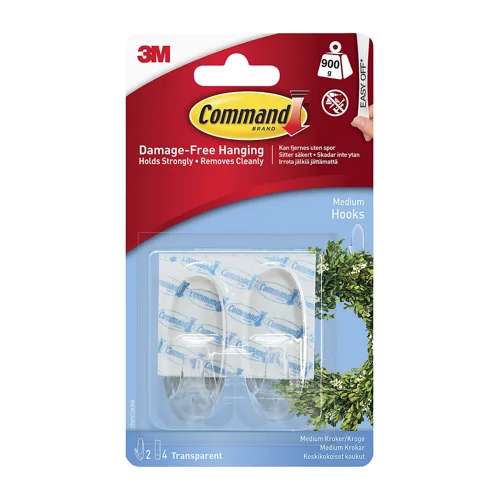 3M Command Medium Oval Hooks With Command Adhesive Strips Transparent (Pack 2) - 7100248305