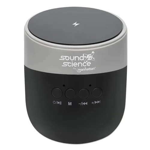 Manhattan Sound Science Metallic Bluetooth Speaker with Wireless Charging Pad - Up to 3 Hours Playback Time; 10m Range; Wireless Pad 5W