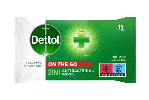 Dettol On The Go 2in1 Antibacterial Wipes for Hand and Surfaces (Pack 15) - 3244805 59016RB