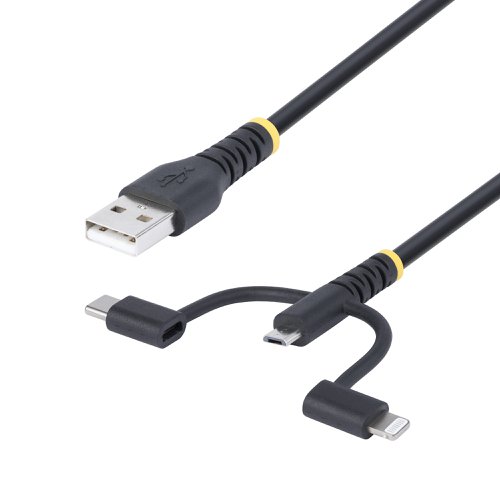 StarTech.com 1m Rugged USB-A to Lightning Micro-USB USB-C Multi Charging Cable