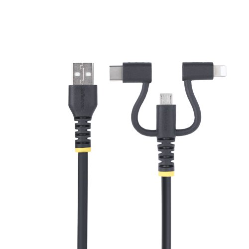 StarTech.com 1m Rugged USB-A to Lightning Micro-USB USB-C Multi Charging Cable