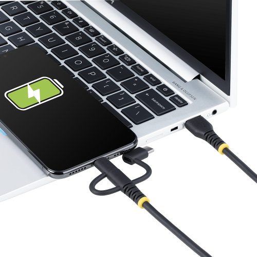 StarTech.com 1m Rugged USB-A to Lightning Micro-USB USB-C Multi Charging Cable