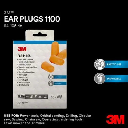 3M™ Earplugs 1100, Contractor Pack, 50 PR/PK (94 - 105 dB)