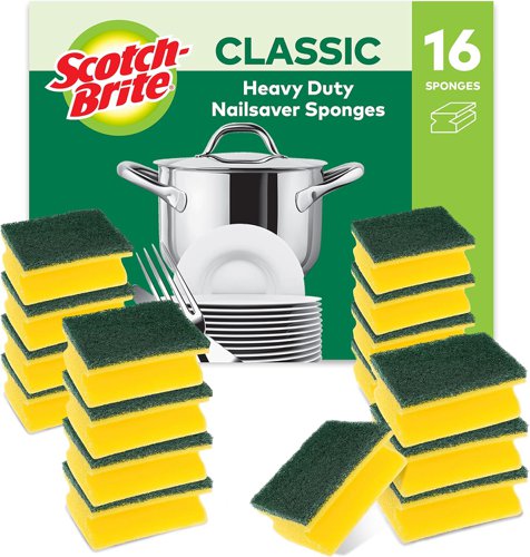 Scotch-Brite® Classic Nail Saver Heavy Duty Scrub Sponge, 16 pieces in pack