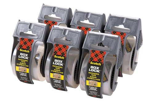 Scotch® Box Lock™ Packaging Tape 195-6-EF, 48 mm x 20.3 m, 6 Rolls with Dispensers/Pack