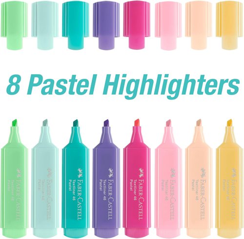 Faber-Castell Highlighter Textliner 46 Assorted Pastel Colours (Pack 8) - 254658