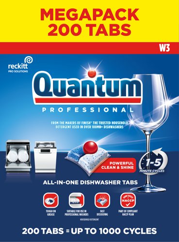 Finish Quantum All in 1 Dishwasher Tablets, for a deep clean and sparkling shine 1st time, every time.Save time and water and let your dishwasher and the powerful formula of Finish Quantum dishwashing detergent take care of the dirty dishes without pre-rinsing.