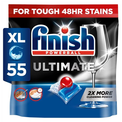 Finish Ultimate All In One, bringing our ultimate clean and shine to your dishwasher. 3 fast-dissolving chambers to deliver results even in eco-cycle. Our new formula degreases, targets stuck on food with the power action of scrubbing and the Finish liquid powerball delivers our ultimate shine. 100% water soluble, biodegradable wrapper-free film and a fully recyclable tub. 14 power actions delivering a superior clean and shine performance to finish the job first time.