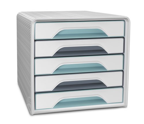 60640CE | Stylish and contemporary Riviera Smoove 5 drawer desktop unit. Ultra sturdy one-piece body with a textured finish on all sides. Perfect glide drawers with retaining stop, ergonomic handles and easy access hole in the base for easy retrieval of documents. Supplied with anti-skid, scratch resistant feet.