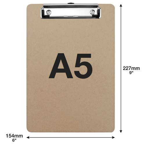 PRACTICAL - A5 sized, hardboard Masonite clipboard features a low-profile clip with a strong spring mechanism to hold documents securely.LARGE CAPACITY - The sturdy metal, low-profile clip has protective plastic corners providing extra grip without creasing or damaging documents. Holds up to 100 sheets of 80gsm paper.SMOOTH WRITING SURFACE - Durable hardboard base with rounded corners that is easy to hold with a glazed finish providing a comfortable, smooth writing surface.PORTABLE AND EASY STORAGE - Lightweight with a handy retractable hanging hook and a compact low-profile clip makes it easy to stack for storage or to carry in a rucksack, briefcase or by hand.CONVENIENT USE - This Clipboard is useful for school projects and field trips, surveys and questionnaires, hospital records, memos, tickets, receipts, artwork, menus and much more.