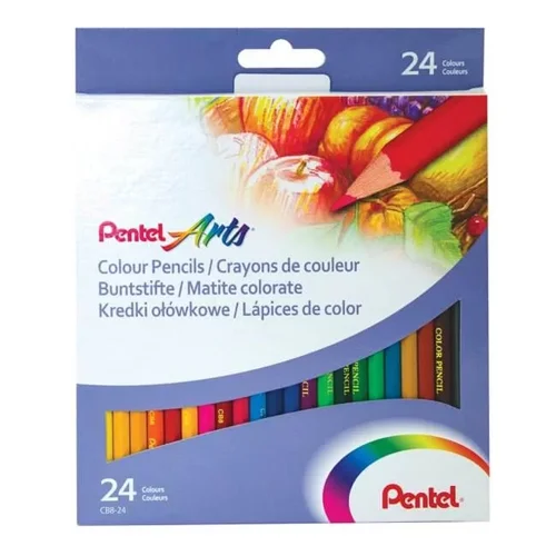 Pentel Arts Colouring Pencils Assorted Colours (Pack 24) - CB8-24U