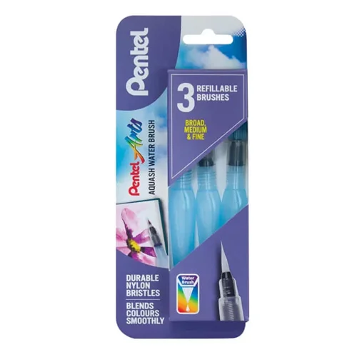 Pentel Arts Aquash Water Brushes - Broad Medium and Fine (Pack 3) - XFRH/3BMFNEW Painting 58505PE