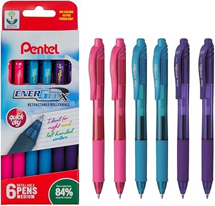 Pentel EnerGel X Tip Width 0.7mm Line Width 0.35mm Assorted Colours 2 Pink 2 Sky Blue 2 Violet in Cardboard Wallet (Pack 6) - YBL107/6-MARK