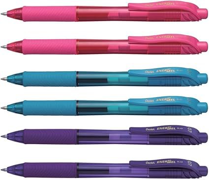 Pentel EnerGel X Tip Width 0.7mm Line Width 0.35mm Assorted Colours 2 Pink 2 Sky Blue 2 Violet in Cardboard Wallet (Pack 6) - YBL107/6-MARK