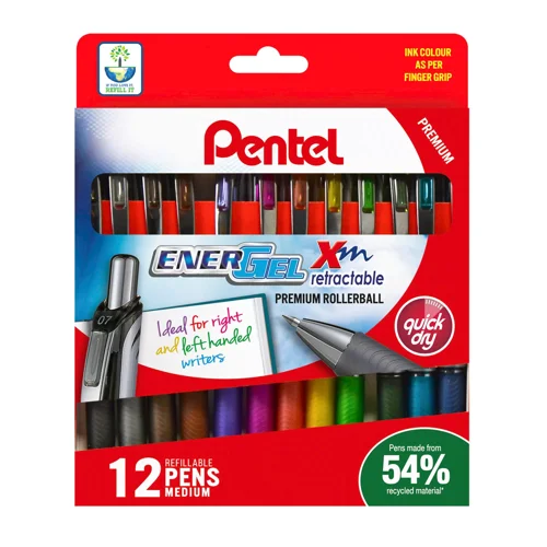 Pentel Energel XM Retractable Gel Pen Tip width 0.7mm Line Width 0.35mm Assorted Colour (Pack 12) - YBL77/12-M