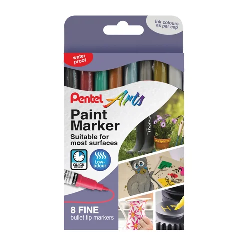 Pentel Paint Marker Fine Bullet Tip Assorted Metallic Colours (Pack 8) - YMSP10/8MET-M