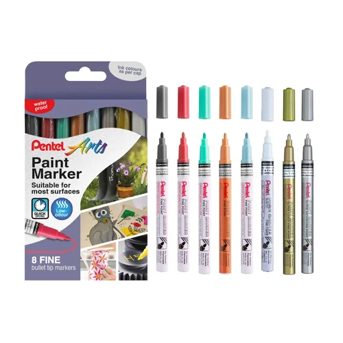 Pentel Paint Marker Fine Bullet Tip Assorted Metallic Colours (Pack 8) - YMSP10/8MET-M