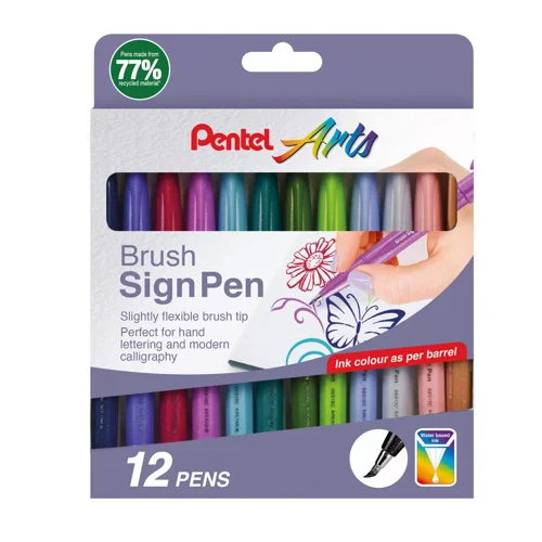 Pentel Arts Brush Sign Pen Assorted NEW Trend Colours (Pack 12) - YSES15C/12NEW