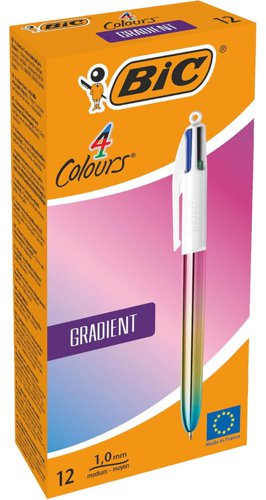 Bic 4 Colours Multicolour Gradient Barrel Ballpoint Pen 1.0mm Tip 0.32mm Line Black/Blue/Green/Red Ink (Pack 12) - 511034 59828BC