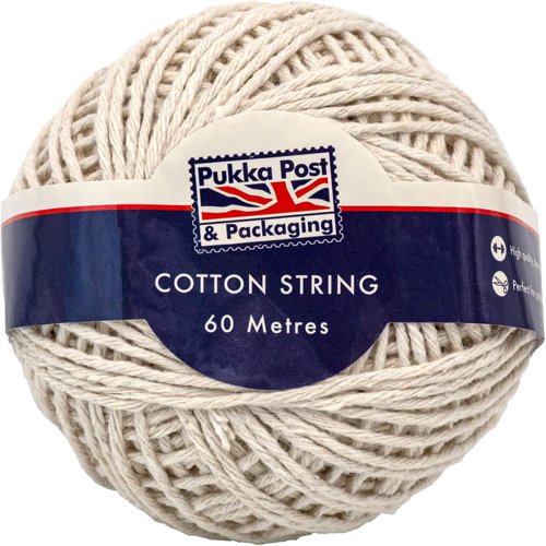 Pukka Post & Packaging Cotton String Twine Ball 60m (Pack 4) - 9768-PCK