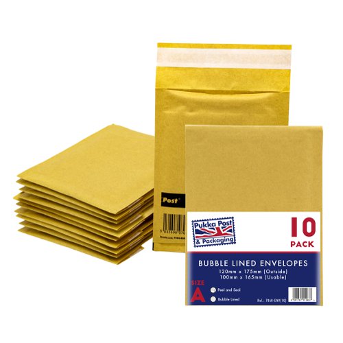 Pukka Post & Packaging Bubble Lined Envelopes Gold Peel and Seal Size A 120mmx175mm (Pack 10) - 7060-ENV(10)