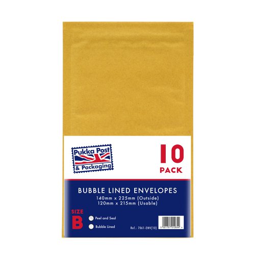 Pukka Post & Packaging Bubble Lined Envelopes Gold Peel and Seal Size B 140mmx225mm (Pack 10) - 7061-ENV(10)