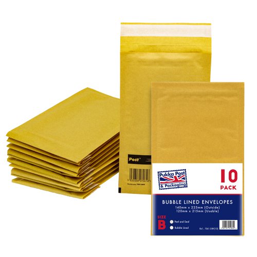 Pukka Post & Packaging Bubble Lined Envelopes Gold Peel and Seal Size B 140mmx225mm (Pack 10) - 7061-ENV(10)