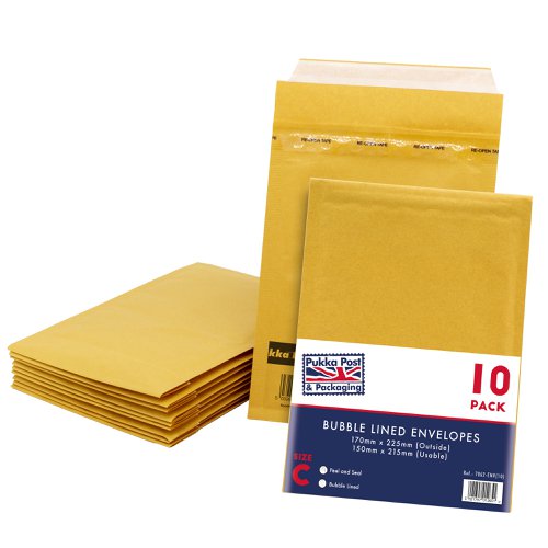 Pukka Post & Packaging Bubble Lined Envelopes Gold Peel and Seal Size C 170mmx225mm (Pack 10) - 7062-ENV(10)