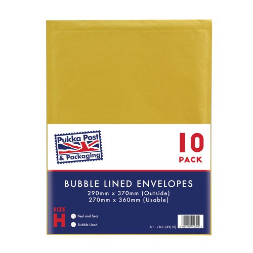 Pukka Post & Packaging Bubble Lined Envelopes Gold Peel and Seal Size H 290mmx370mm (Pack 10) - 7067-ENV(10)