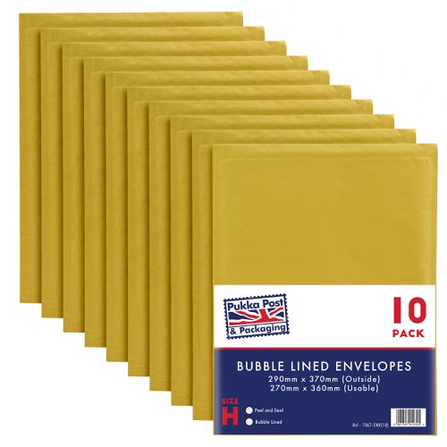 Pukka Post & Packaging Bubble Lined Envelopes Gold Peel and Seal Size H 290mmx370mm (Pack 10) - 7067-ENV(10)