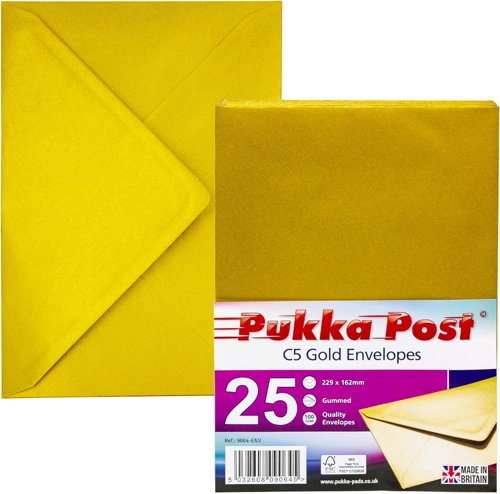 Pukka Post & Packaging Envelopes C5 Gold Gummed 100gsm 162mmx229mm (Pack 25) - 9064-ENV