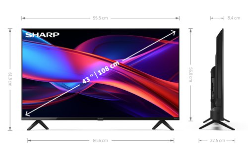 The 43GD2225K is a Full HD Frameless LED Sharp Roku TV with exceptional multimedia functionality. More than a smart TV - a better TV. Get endless entertainment with built-in features to stream, watch live TV, and more.Find what you want - fast. Search by title, actor, or director and get unbiased results across top channels to see where you can stream your favourite shows free or at the lowest cost. Quick access to your favourite streaming services, inputs and free live TV channels. Control your TV, use voice search, audio through headphones and more. iOS® and Android™.Get more out of the screen optically with HDR. With extra brightness and contrast as well as a wider range of colours, the image is perfectly suited to the human eye. Bright pictures are clearer and more vivid, reds, greens and blues become more iridescent and the picture gains depth.No more blurriness or out of focus: with Active Motion, you’ll experience moving images with a sharpness that no conventional LCD TV can give you. What makes the dramatic difference? Powerful processors and a superior LCD display with a short response time. Perfect for sports, film and action.Full HD gives you images with high clarity with a resolution of 1920 x 1080 pixels. A special viewing experience that you don’t have to do without, even for older films and series. The built-in image upscaler technology optimises the display of such content in Full HD, making it fun to watch the old classics again.