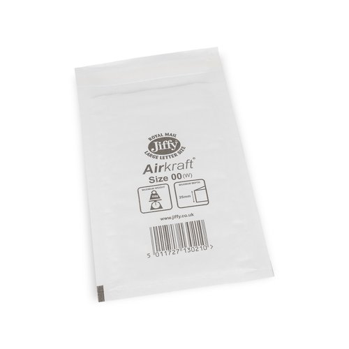 Jiffy Airkraft Mailers 00 White Int 115x195mm Ext 145x210mm Box 200