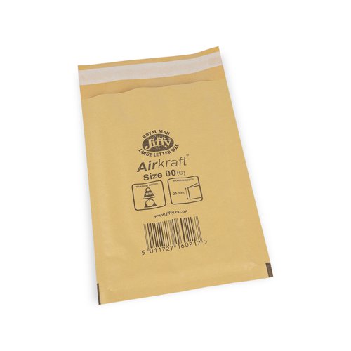 Jiffy Airkraft Mailers 00 Gold Int 115x195mm Ext 145x210mm Box 200