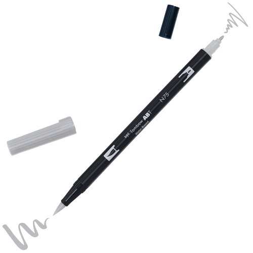 Tombow ABT Dual Brush Pen Water Based Brush Pen with Two Tips Cool Gray 3 (Single Pen) - ABT-N75