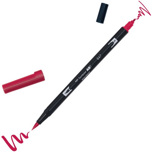 Tombow ABT Dual Brush Pen Water Based Brush Pen with Two Tips Crimson (Single Pen) - ABT-847