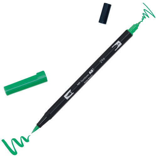 Tombow ABT Dual Brush Pen Water Based Brush Pen with Two Tips Green (Single Pen) - ABT-296