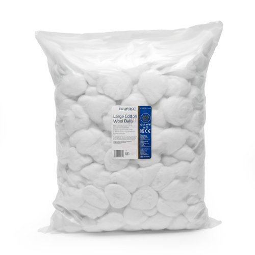 Blue Dot Absorbent Cotton Balls are soft and gentle to the skin. The cotton balls are ideal for topical cleansing and swabbing, and can be used as a cushioning layer when treating and dressing a wound.