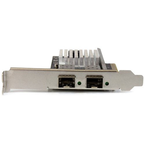 8ST10056937 | Get fast, high-bandwidth connectivity with this cost-effective fibre network card. It adds two open SFP+ slots to your server or high-powered workstation, giving you an easy way to connect your server or workstation to a 10 Gigabit fibre network using the SFP+ modules of your choice.Transfer files at faster speedsLarge file transfers, multimedia content and increased numbers of network users create constant pressures for more bandwidth in your network infrastructure. This fibre NIC lets you harness the speed and stability of a 10 Gigabit network. The NIC supports data transfers at up to 10Gbps per port, or up to 20Gbps per port in full-duplex mode.Add scalable network connections to your server or workstationThe fibre NIC is compatible with most 10GbE SFP+ transceivers, giving you flexible configuration options to connect your computer directly to a fibre network at greater distances.The card features two open SFP+ slots with support for interchangeable SFP+ modules, including the StarTech.com 10GBase-SR SFP+ Fiber Transceiver Module (SKU: SFP10GSRST). This gives you the option to use the modules that best suit your network needs based on distance and connector type. StarTech.com SFP+ Cables provide a dependable solution for linking telecom and data communications equipment, such as routers and switches.Enhance your network capabilitiesThe 10 Gigabit network card features the Intel® 82599 chipset, designed to deliver the power, performance and enhanced capabilities you need for reliable network connections to your server or computer. The Intel chip offers many advanced features including Intel® Virtualization Technology for connectivity, PXE network boot support and up to 15K jumbo frame support.The PEX20000SFPI is backed by a StarTech.com 2-year warranty and free lifetime technical support.