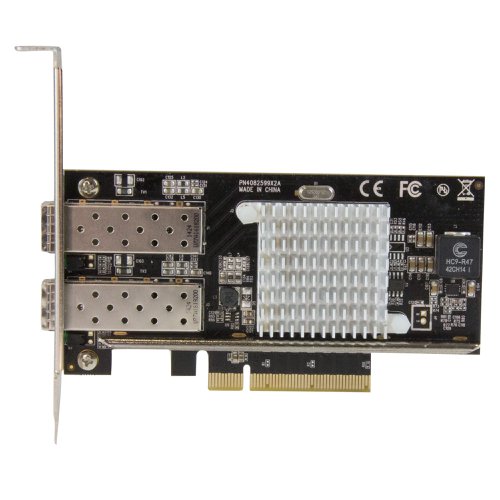 8ST10056937 | Get fast, high-bandwidth connectivity with this cost-effective fibre network card. It adds two open SFP+ slots to your server or high-powered workstation, giving you an easy way to connect your server or workstation to a 10 Gigabit fibre network using the SFP+ modules of your choice.Transfer files at faster speedsLarge file transfers, multimedia content and increased numbers of network users create constant pressures for more bandwidth in your network infrastructure. This fibre NIC lets you harness the speed and stability of a 10 Gigabit network. The NIC supports data transfers at up to 10Gbps per port, or up to 20Gbps per port in full-duplex mode.Add scalable network connections to your server or workstationThe fibre NIC is compatible with most 10GbE SFP+ transceivers, giving you flexible configuration options to connect your computer directly to a fibre network at greater distances.The card features two open SFP+ slots with support for interchangeable SFP+ modules, including the StarTech.com 10GBase-SR SFP+ Fiber Transceiver Module (SKU: SFP10GSRST). This gives you the option to use the modules that best suit your network needs based on distance and connector type. StarTech.com SFP+ Cables provide a dependable solution for linking telecom and data communications equipment, such as routers and switches.Enhance your network capabilitiesThe 10 Gigabit network card features the Intel® 82599 chipset, designed to deliver the power, performance and enhanced capabilities you need for reliable network connections to your server or computer. The Intel chip offers many advanced features including Intel® Virtualization Technology for connectivity, PXE network boot support and up to 15K jumbo frame support.The PEX20000SFPI is backed by a StarTech.com 2-year warranty and free lifetime technical support.