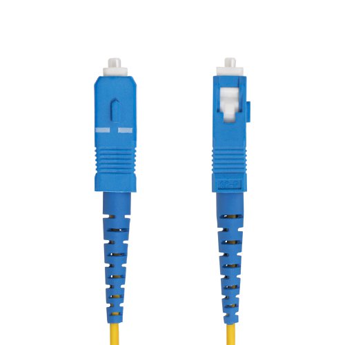 OS2 LC to SC Single Mode Simplex Fiber Optic Patch cable facilitates connectivity across 40G/100G networks. It supports Coarse Wavelength Division Multiplexing (CWDM) across an extended wavelength range of 1260-1625nm, improving channel isolation for optimal signal strength over long distances.CompatibilityConnect to single-fibre networking devices including simplex patch panels, SFP transceivers, and fibre NICs. This 9/125µm OS2 simplex single mode fibre patch cord is backward compatible with OS1 networks, ensuring a reliable connection in legacy fibre environments.Engineered for Optimal PerformancePrecision-manufactured ceramic ferrules ensure accurate fibre alignment for an insertion loss below 0.3dB. Ultra Physical Contact (UPC)-polished LC to SC fibre ends greatly improve return loss characteristics over older PC polishing techniques. The Bend Insensitive fibre core is surrounded by a layer of low refractive index material. This material reduces the amount of light that can escape the fibre cable by reflecting the light back into the fibre. The OS2 fibre patch cord is engineered for low attenuation and performance that exceeds ITU-T G652.D/G657.A1 and IEC60703-2-50 type B1.3/B6.a1 industry standards.LSZH Cable JacketHoused in a Low-Smoke Zero-Halogen (LSZH) flame-retardant jacket, the OS2 fibre cable emits low smoke and toxic fumes when exposed to extreme heat or in the event of a fire. This enables safer cable installations in areas with poor ventilation including some industrial settings, self-contained environments such as trains and aircraft, as well as residential settings where compliance with building codes must be considered.Each OS2 fibre cable is individually tested for insertion loss performance and includes a test report, for guaranteed compatibility and 100% reliability.