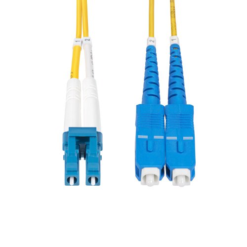 OS2 LC to SC Single Mode Duplex Fiber Optic Patch cable facilitates connectivity across 100G networks. It supports Coarse Wavelength Division Multiplexing (CWDM) across an extended wavelength range of 1260-1625nm, improving channel isolation for optimal signal strength over long distances.CompatibilityThis 9/125µm Single Mode fibre cable supports 1260-1625nm laser-optimized sources and is ideal for critical connections between servers, switches, and data centre equipment. It is backward compatible with OS1 networks, ensuring a reliable connection in legacy fibre environments.Engineered for Optimal PerformancePrecision-manufactured ceramic ferrules ensure accurate fibre alignment for an insertion loss below 0.3dB. Ultra Physical Contact (UPC)-polished LC to SC fibre ends greatly improve return loss characteristics over older PC polishing techniques. The Bend Insensitive fibre core is surrounded by a layer of low refractive index material. This material reduces the amount of light that can escape the fibre cable by reflecting the light back into the fibre. The OS2 fibre patch cord is engineered for low attenuation and performance that exceeds ITU-T G652.D/G657.A1 and IEC60703-2-50 type B1.3/B6.a1 industry standards.LSZH Cable JacketHoused in a Low-Smoke Zero-Halogen (LSZH) flame-retardant jacket, the OS2 fibre cable emits low smoke and toxic fumes when exposed to extreme heat or in the event of a fire. This enables safer cable installations in areas with poor ventilation including some industrial settings, self-contained environments such as trains and aircraft, as well as residential settings where compliance with building codes must be considered.Each OS2 fibre cable is individually tested for insertion loss performance and includes a test report, for guaranteed compatibility and 100% reliability.