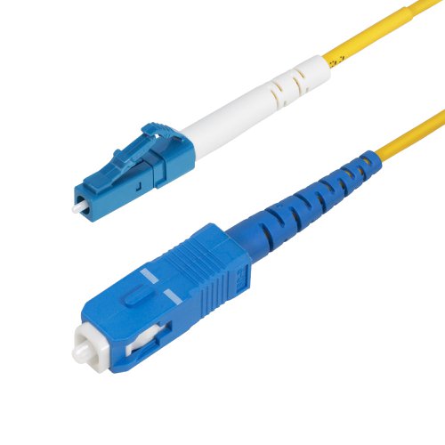 OS2 LC to SC Single Mode Simplex Fiber Optic Patch cable facilitates connectivity across 40G/100G networks. It supports Coarse Wavelength Division Multiplexing (CWDM) across an extended wavelength range of 1260-1625nm, improving channel isolation for optimal signal strength over long distances.CompatibilityConnect to single-fibre networking devices including simplex patch panels, SFP transceivers, and fibre NICs. This 9/125µm OS2 simplex single mode fibre patch cord is backward compatible with OS1 networks, ensuring a reliable connection in legacy fibre environments.Engineered for Optimal PerformancePrecision-manufactured ceramic ferrules ensure accurate fibre alignment for an insertion loss below 0.3dB. Ultra Physical Contact (UPC)-polished LC to SC fibre ends greatly improve return loss characteristics over older PC polishing techniques. The Bend Insensitive fibre core is surrounded by a layer of low refractive index material. This material reduces the amount of light that can escape the fibre cable by reflecting the light back into the fibre. The OS2 fibre patch cord is engineered for low attenuation and performance that exceeds ITU-T G652.D/G657.A1 and IEC60703-2-50 type B1.3/B6.a1 industry standards.LSZH Cable JacketHoused in a Low-Smoke Zero-Halogen (LSZH) flame-retardant jacket, the OS2 fibre cable emits low smoke and toxic fumes when exposed to extreme heat or in the event of a fire. This enables safer cable installations in areas with poor ventilation including some industrial settings, self-contained environments such as trains and aircraft, as well as residential settings where compliance with building codes must be considered.Each OS2 fibre cable is individually tested for insertion loss performance and includes a test report, for guaranteed compatibility and 100% reliability.