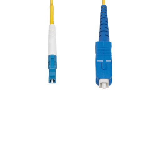 OS2 LC to SC Single Mode Simplex Fiber Optic Patch cable facilitates connectivity across 40G/100G networks. It supports Coarse Wavelength Division Multiplexing (CWDM) across an extended wavelength range of 1260-1625nm, improving channel isolation for optimal signal strength over long distances.CompatibilityConnect to single-fibre networking devices including simplex patch panels, SFP transceivers, and fibre NICs. This 9/125µm OS2 simplex single mode fibre patch cord is backward compatible with OS1 networks, ensuring a reliable connection in legacy fibre environments.Engineered for Optimal PerformancePrecision-manufactured ceramic ferrules ensure accurate fibre alignment for an insertion loss below 0.3dB. Ultra Physical Contact (UPC)-polished LC to SC fibre ends greatly improve return loss characteristics over older PC polishing techniques. The Bend Insensitive fibre core is surrounded by a layer of low refractive index material. This material reduces the amount of light that can escape the fibre cable by reflecting the light back into the fibre. The OS2 fibre patch cord is engineered for low attenuation and performance that exceeds ITU-T G652.D/G657.A1 and IEC60703-2-50 type B1.3/B6.a1 industry standards.LSZH Cable JacketHoused in a Low-Smoke Zero-Halogen (LSZH) flame-retardant jacket, the OS2 fibre cable emits low smoke and toxic fumes when exposed to extreme heat or in the event of a fire. This enables safer cable installations in areas with poor ventilation including some industrial settings, self-contained environments such as trains and aircraft, as well as residential settings where compliance with building codes must be considered.Each OS2 fibre cable is individually tested for insertion loss performance and includes a test report, for guaranteed compatibility and 100% reliability.