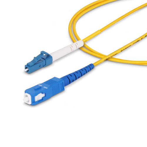 OS2 LC to SC Single Mode Simplex Fiber Optic Patch cable facilitates connectivity across 40G/100G networks. It supports Coarse Wavelength Division Multiplexing (CWDM) across an extended wavelength range of 1260-1625nm, improving channel isolation for optimal signal strength over long distances.CompatibilityConnect to single-fibre networking devices including simplex patch panels, SFP transceivers, and fibre NICs. This 9/125µm OS2 simplex single mode fibre patch cord is backward compatible with OS1 networks, ensuring a reliable connection in legacy fibre environments.Engineered for Optimal PerformancePrecision-manufactured ceramic ferrules ensure accurate fibre alignment for an insertion loss below 0.3dB. Ultra Physical Contact (UPC)-polished LC to SC fibre ends greatly improve return loss characteristics over older PC polishing techniques. The Bend Insensitive fibre core is surrounded by a layer of low refractive index material. This material reduces the amount of light that can escape the fibre cable by reflecting the light back into the fibre. The OS2 fibre patch cord is engineered for low attenuation and performance that exceeds ITU-T G652.D/G657.A1 and IEC60703-2-50 type B1.3/B6.a1 industry standards.LSZH Cable JacketHoused in a Low-Smoke Zero-Halogen (LSZH) flame-retardant jacket, the OS2 fibre cable emits low smoke and toxic fumes when exposed to extreme heat or in the event of a fire. This enables safer cable installations in areas with poor ventilation including some industrial settings, self-contained environments such as trains and aircraft, as well as residential settings where compliance with building codes must be considered.Each OS2 fibre cable is individually tested for insertion loss performance and includes a test report, for guaranteed compatibility and 100% reliability.