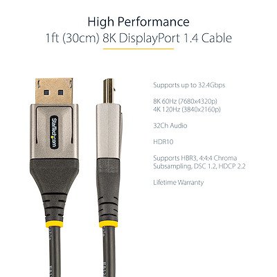 StarTech.com 1ft 8K 60Hz HDR10 DisplayPort 1.4 Cable  8ST10446442