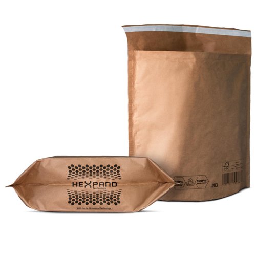 671120 | Jiffy Hexpand Expandable Paper Padded Envelopes provide a sustainable efficient packaging solution for businesses aiming to cut down on waste and simplify their shipping process. Engineered with Hexpand® technology and a flexible gusseted design, these envelopes are perfect for a variety of postal needs, from eCommerce deliveries to office dispatches.Made entirely from paper and certified 100% FSC®, these Jiffy envelopes incorporate recycled materials and are fully recyclable, making them a sustainable alternative to bubble envelopes. They help businesses meet environmental goals while addressing consumer preferences for sustainable packaging.Designed with innovative internal padding, these envelopes ensure safe product delivery without the need for extra protective materials like bubble wrap or void fill. By eliminating the need for cardboard boxes, tape, and additional fillers, they provide a hassle-free, all-in-one mailing solution that’s both quick to pack and easy to recycle.Their expandable design protects package contents reducing additional weight, potentially lowering shipping expenses. Plus, their slim, space-saving form requires significantly less storage than other postal packaging options.