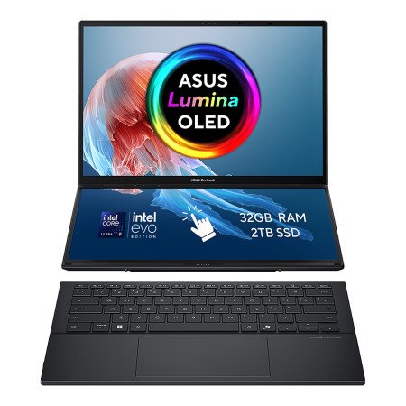 ASUS Zenbook Duo OLED 14 Inch Touchscreen Intel Core Ultra 9 285H 32GB RAM 2TB SSD Intel Arc 140T Windows 11 Home Notebook