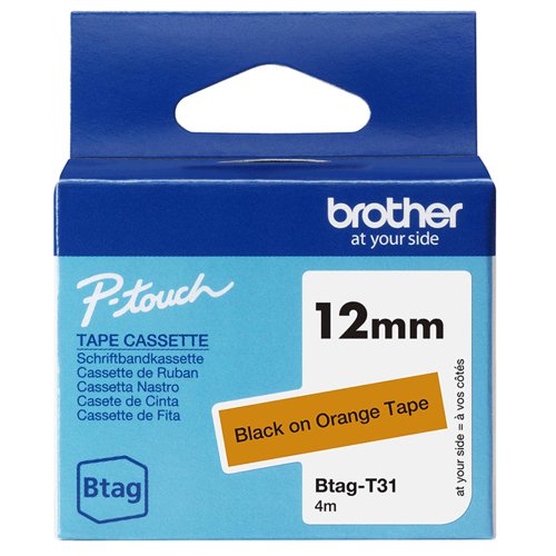 Brother 12MM Black on Orange Labelling Tape - BTAGT31